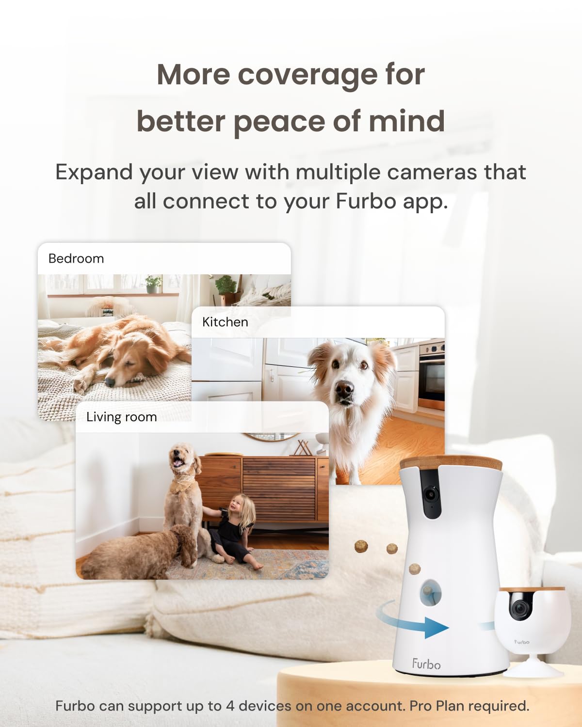 Furbo 360° Dog Camera + Mini [New Subscription Required at Setup] 2-Camera Bundle Nanny Subscription: Dog Safety & Home Security Alerts, Pet Camera with Speaker, Phone App & Night Vision