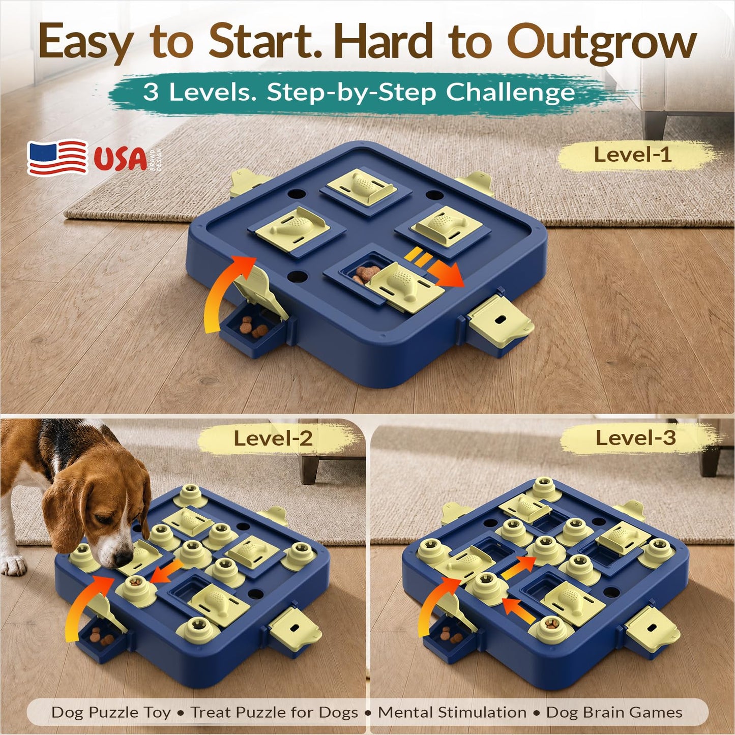3-Level Interactive Dog Puzzle Toy for Mental Enrichment