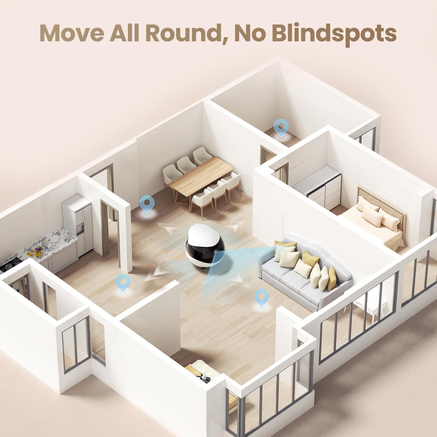 Indoor Security Camera Robot EBO Air 2: 2K Pet Camera, Movable Home Robot, Custom Facial Expression, Auto-Recharge, Battery-Operated, 2-Way Talk, Night Vision, 32GB Memory Card