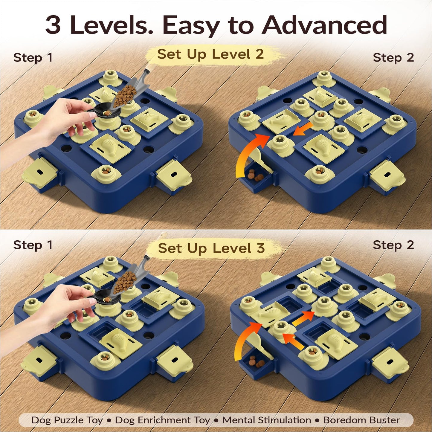 3-Level Interactive Dog Puzzle Toy for Mental Enrichment