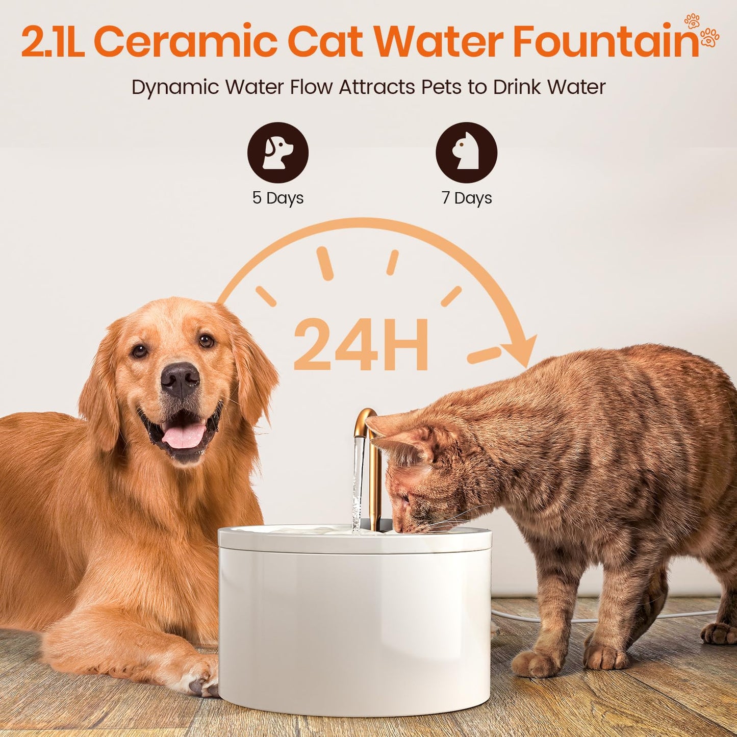 MISFANS Ceramic Cat Water Fountain, All-Ceramic Body, Pure Copper Spout