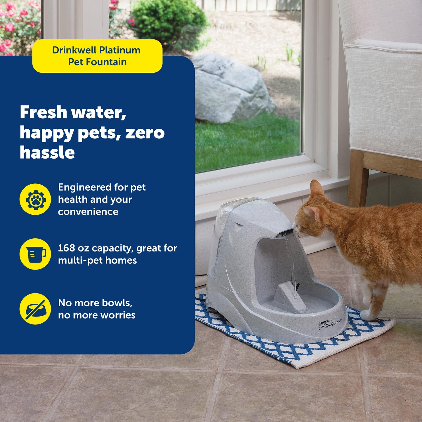 PetSafe Drinkwell Platinum Cat Water Fountain, 168 oz/5L, Grey
