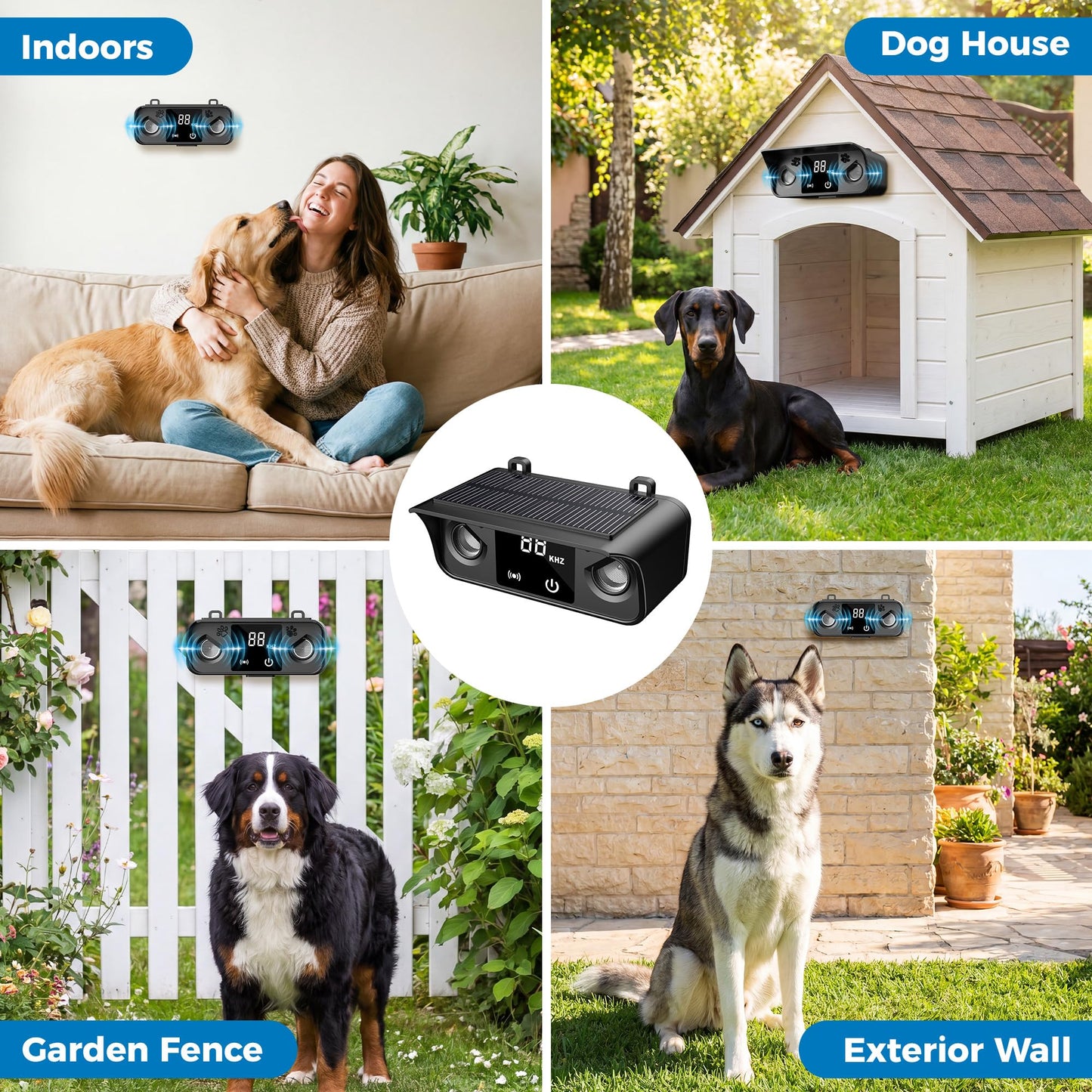 Solar Ultrasonic Dog Bark Deterrent with 50FT Range